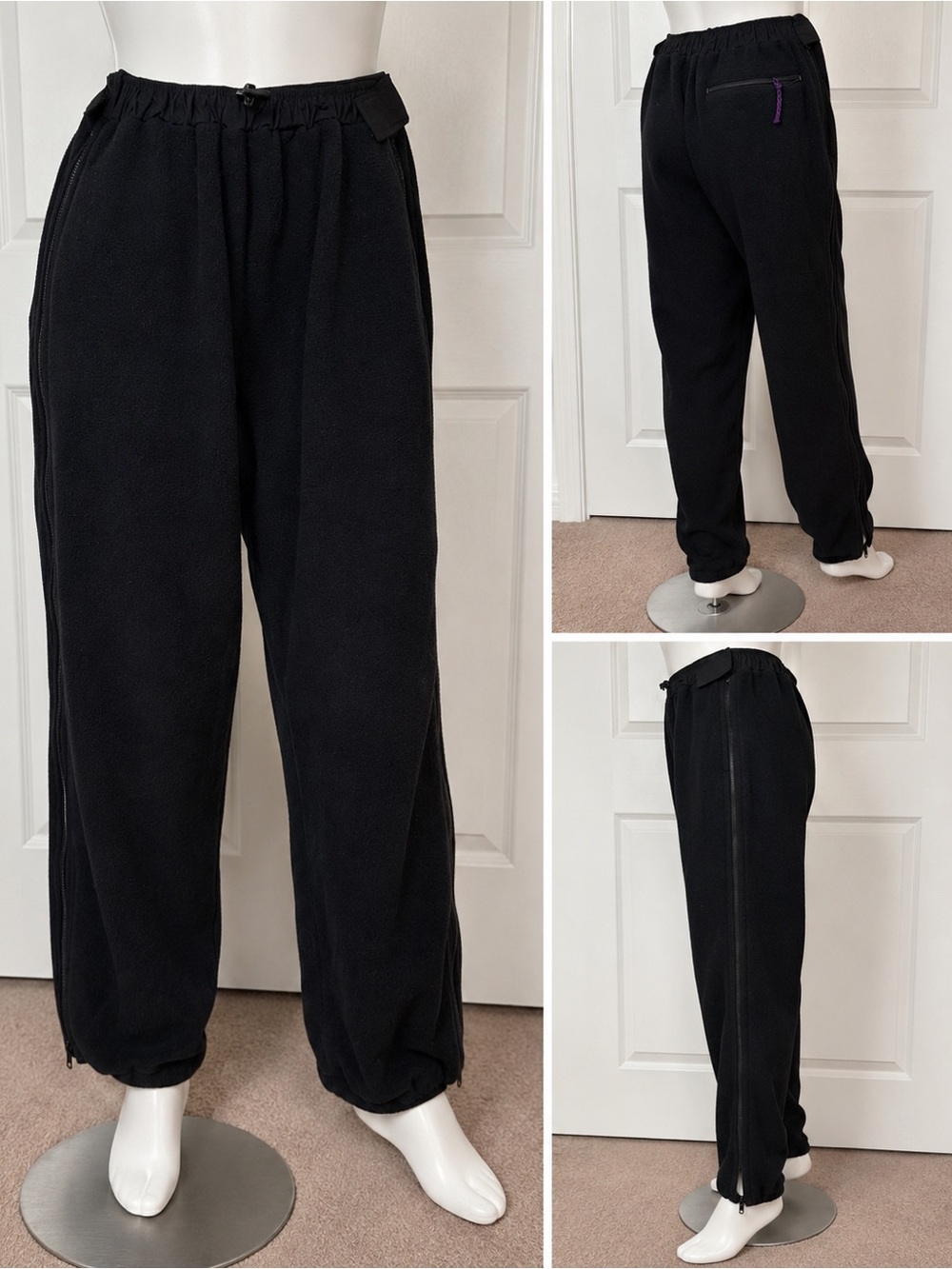 REI Polartec full side zip fleece pants black LARGE unisex Made In USA Gorpcore